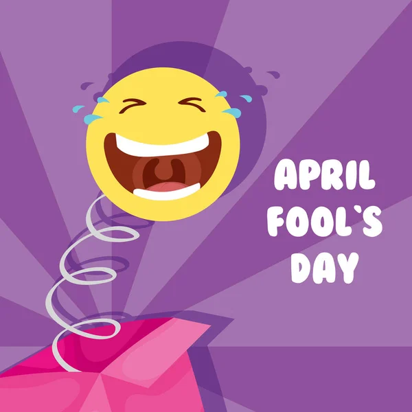 Szczęśliwy kwietnia głupcy dzień karty z pudełka niespodzianka i emoji — Wektor stockowy