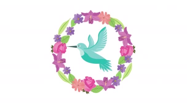 Beautifull bird flying with flowers animation — Αρχείο Βίντεο