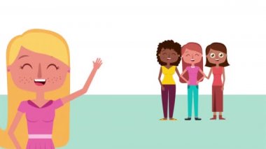 group of interracial girls characters animation