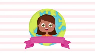 afro young woman with world planet