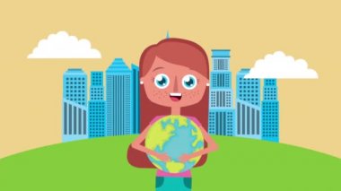 beauty young woman lifting world planet