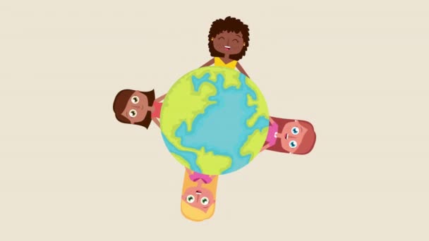 Chicas interracial de todo el mundo animación — Vídeo de stock