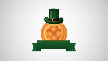 st patricks day animated card with coin clover and elf hat