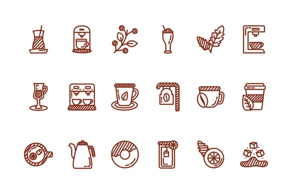 Bündel von Kaffee und Tee Linie Stil-Symbol — Stockvektor