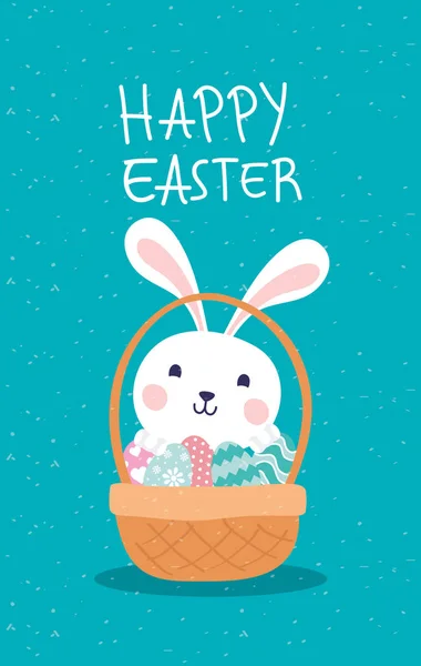 Happy easter celebration card with rabbit and eggs painted in basket Royalty Free Stock Vektory