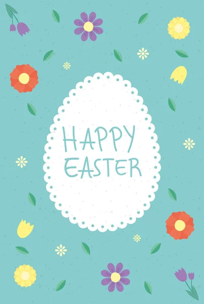 Happy easter celebration card with egg and flowers — Stok Vektör
