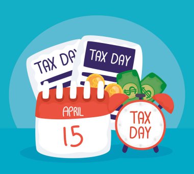 tax day with alarm clock and receipt clipart