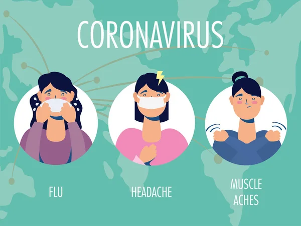 Groupe de femmes présentant des symptômes du coronavirus — Image vectorielle