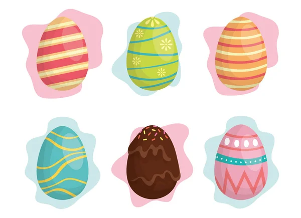 Feliz tarjeta de celebración de Pascua con huevos pintados — Vector de stock