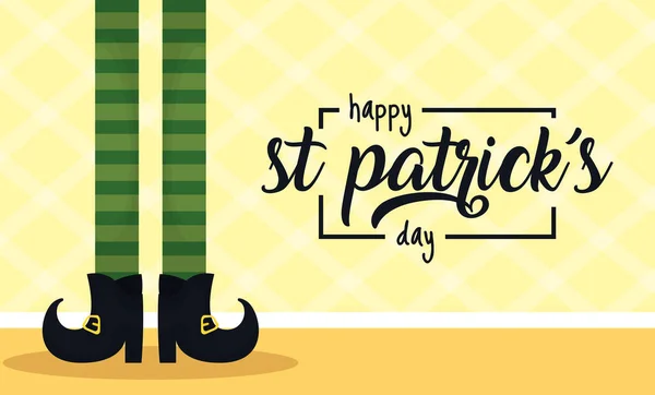 Heureux st patricks carte de jour avec jambes de lutin — Image vectorielle