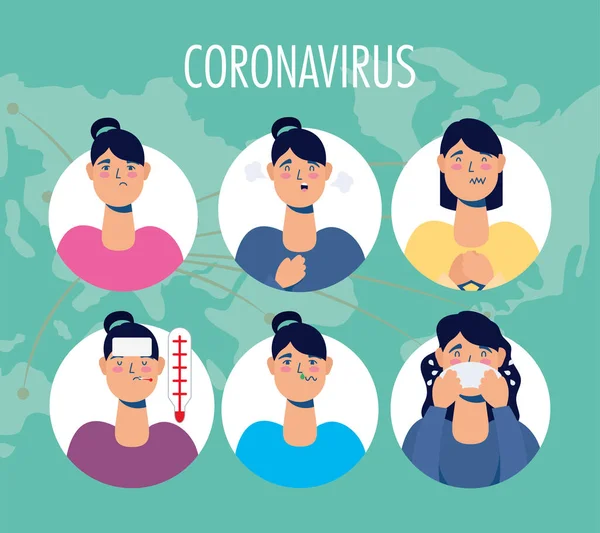 Grupa kobiet z objawami koronawirusa — Wektor stockowy