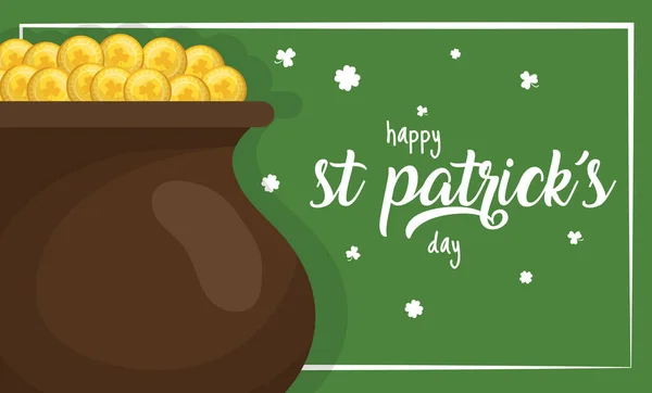 Feliz día de San Patricio tarjeta con caldero del tesoro — Archivo Imágenes Vectoriales