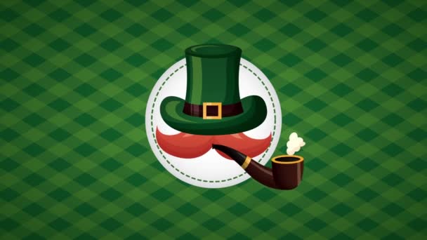 St patricks day animated card with elf hat and pipe wooden — Stockvideo