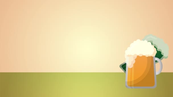 San Patricio día tarjeta animada con cervezas — Vídeos de Stock