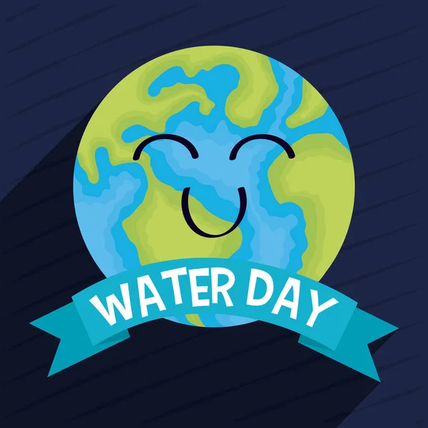 Cartel del día del agua con el planeta Tierra planeta feliz carácter — Archivo Imágenes Vectoriales