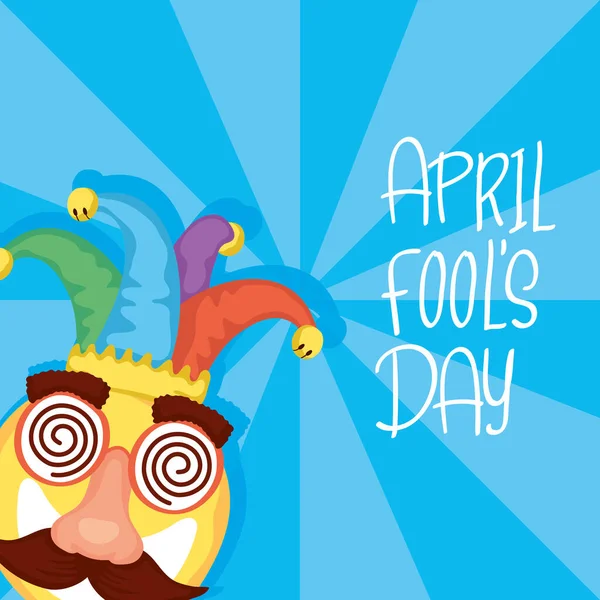 Happy april dwazen dagkaart met emoji en gekke masker — Stockvector