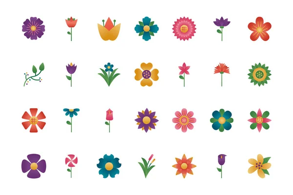 Paquet de fleurs icônes de style dégradé — Image vectorielle
