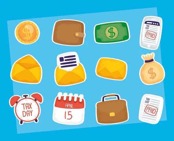 Bundle of tax day set icons — ストックベクタ