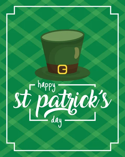 Feliz st patricks cartão de dia com chapéu de duende — Vetor de Stock