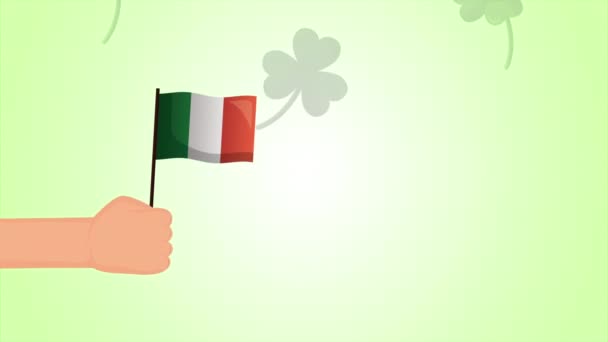 St patricks jour carte animée avec main agitant drapeau ireland — Video