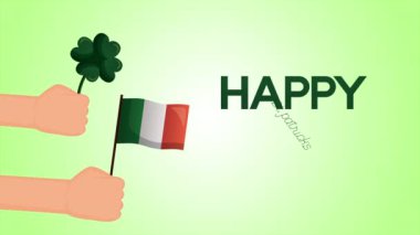 st patricks day animated card with hand waving ireland flag