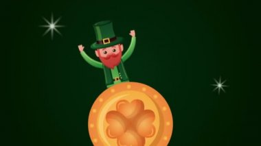 st patricks day animated card with happy elf and coin