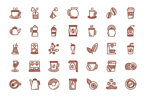 Bundle of coffee and tea line style icon — Stock Vector