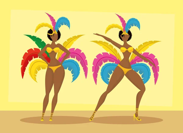 Brazil carnival poster with beautiful afro garotas — Διανυσματικό Αρχείο