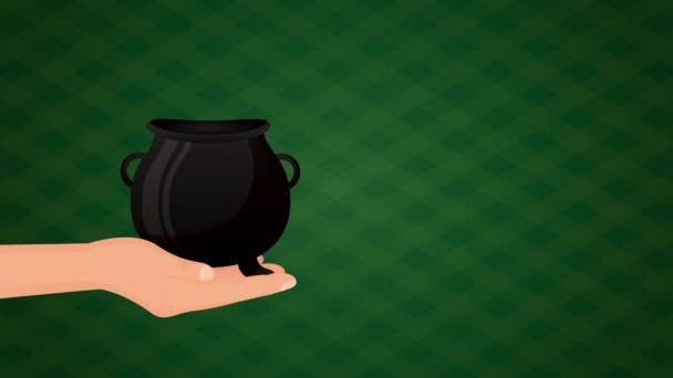 St patricks day animated card with treasure cauldron — 图库视频影像