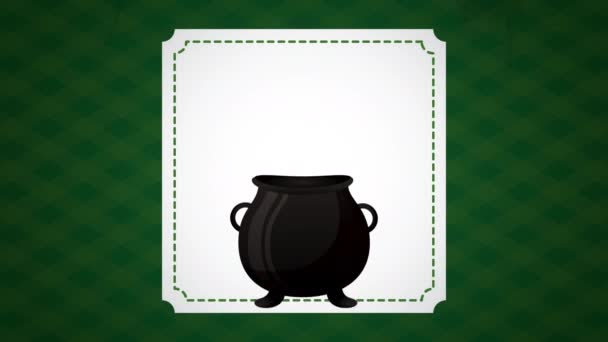 St patricks day animated card with treasure cauldron — 图库视频影像
