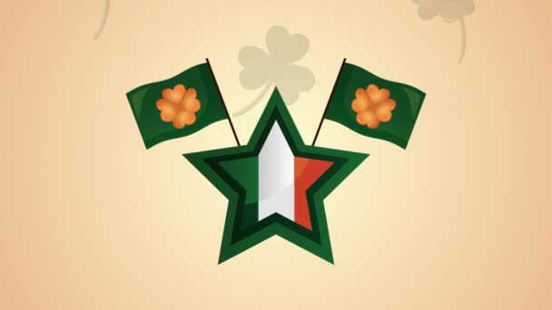 St patricks day animated card with ireland star flag — 图库视频影像