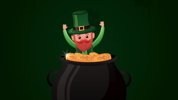 St patricks day animated card with treasure cauldron — Stockvideo