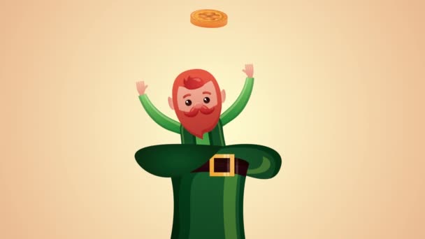 St dia patricks cartão animado com elfo feliz e chapéu — Vídeo de Stock