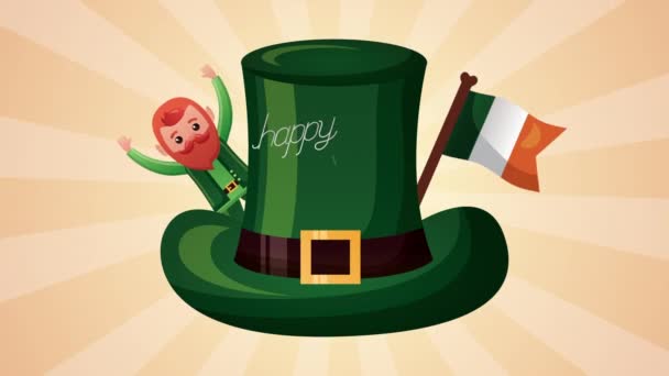 St patricks day animated card with elf and hat — Stock video