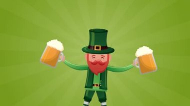 st patricks day animated card with happy elf and beers
