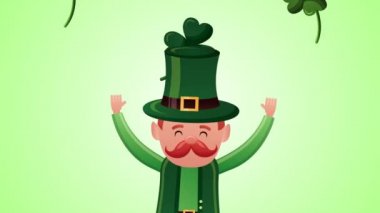 st patricks day animated card with elf and clovers