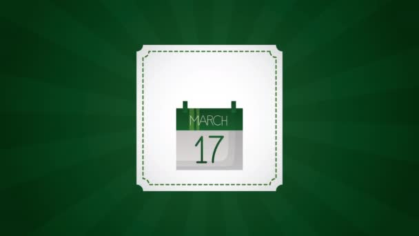 Tarjeta animada día de San Patricio con calendario y elfo — Vídeos de Stock