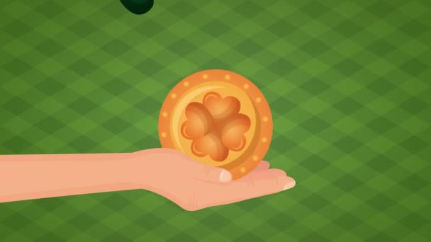 St patricks day animated card with coin and ireland flag — Αρχείο Βίντεο