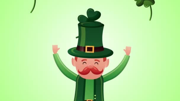 St patricks day animated card with elf and clovers — Stockvideo