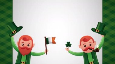 st patricks day animated card with elfs and clovers