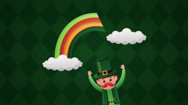 st patricks day animated card with elf and rainbow