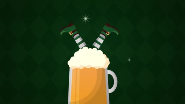 San Patricio día tarjeta animada con bebida de cerveza — Vídeo de stock