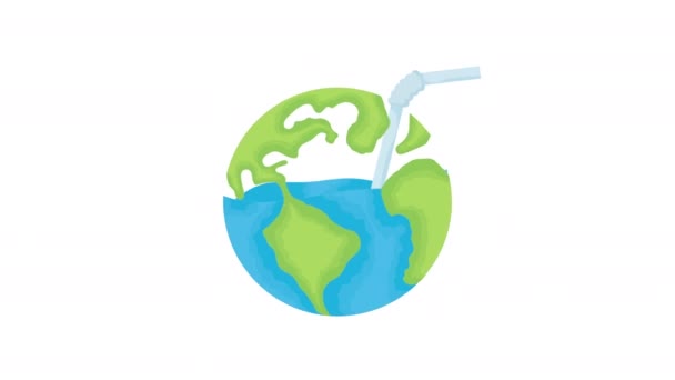 Water day campaign animated with world planet and straw — ストック動画