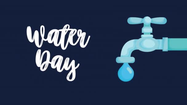 Campaña del día del agua animada con letras y grifo — Vídeos de Stock