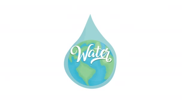 Campaña del día del agua animada con el planeta del mundo y letras — Vídeos de Stock