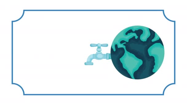 Акция "День воды", анимированная с мировой планетой и надписью — стоковое видео
