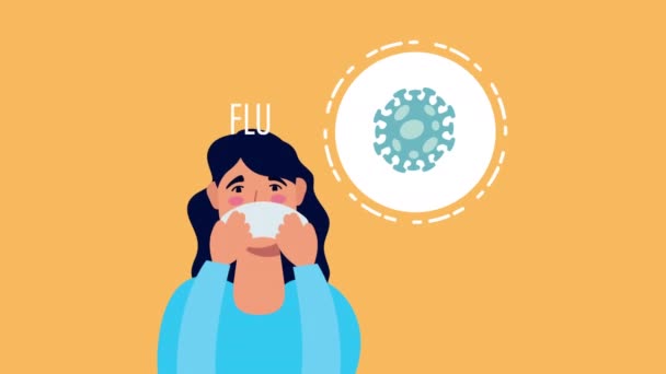 Woman with coronavirus flu symptom character — Stock video