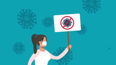coronavirus pandemic animation with activist woman protesting