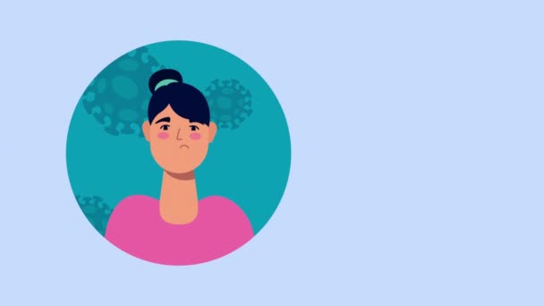 Animasi pandemi coronavirus dengan aktivis wanita memprotes — Stok Video