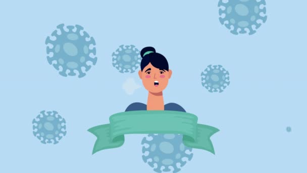 Woman with coronavirus symptom and spores — Stok video